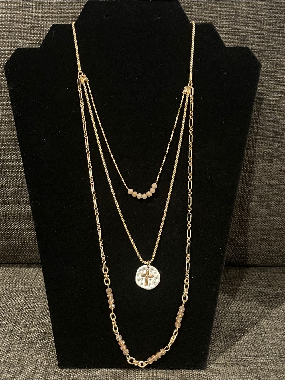 Demdaco Gold-Tone Layered Cross & Bead Necklace